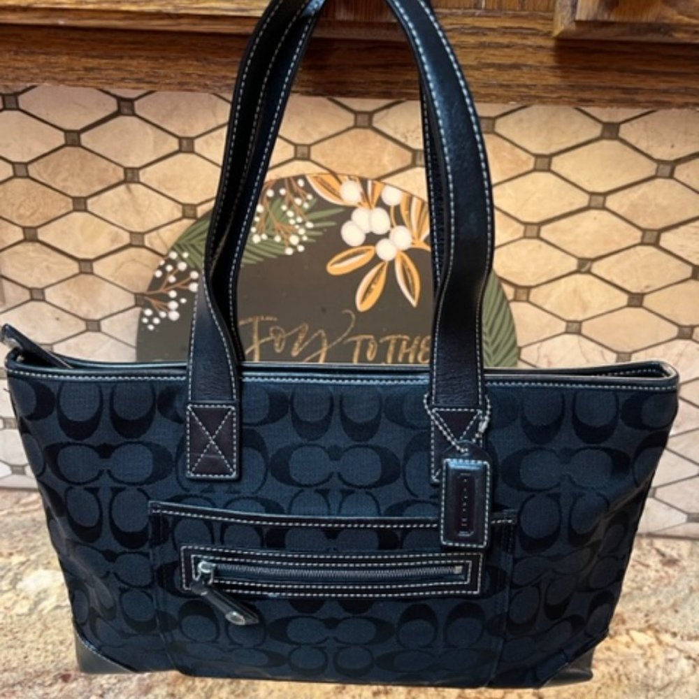 Coach Black Handbag Purse Signature Leather Medium Logo Canvas Satchel G2J 6082